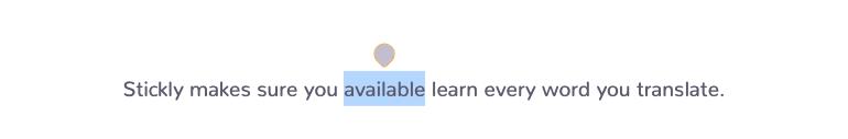 A browser article with text selected and the Stickly translation action beside it.