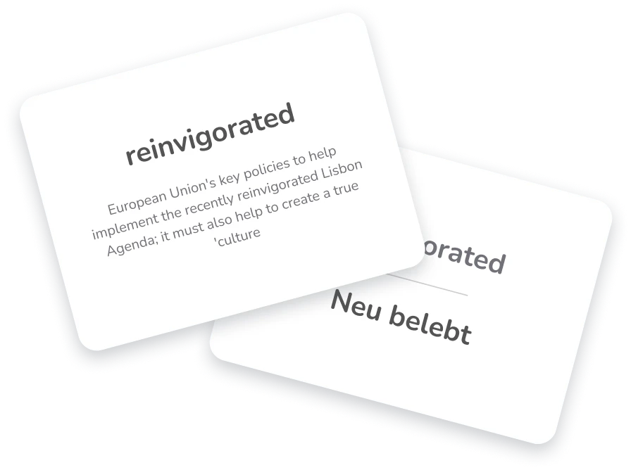 Stickly flashcards showing a saved word ready for recall practice.